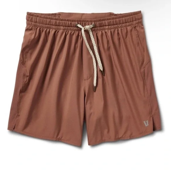Vuori Men’s Course Run Shorts in Terracotta Dusty Red Drawstring - Picture 4 of 14